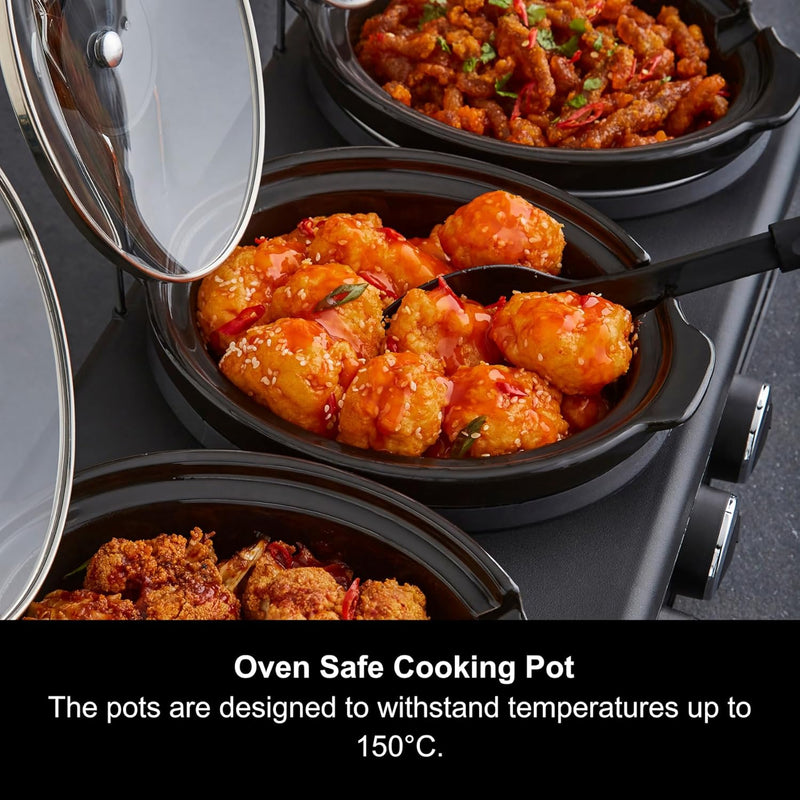 3.9L Trioserve Three Pot Slow Cooker Ceramic Pots