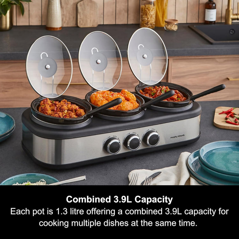 3.9L Trioserve Three Pot Slow Cooker Ceramic Pots