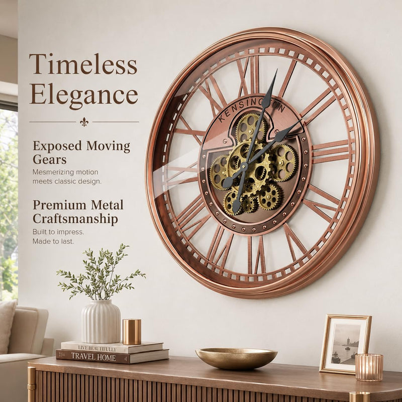 Moving Gears Wall Clock Vintage Bronze Arabic