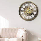 Moving Gears Wall Clock Vintage Bronze Arabic