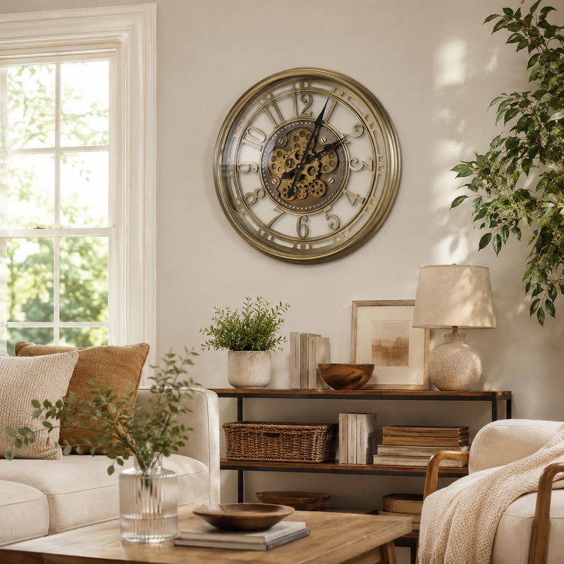 Moving Gears Wall Clock Vintage Bronze Arabic