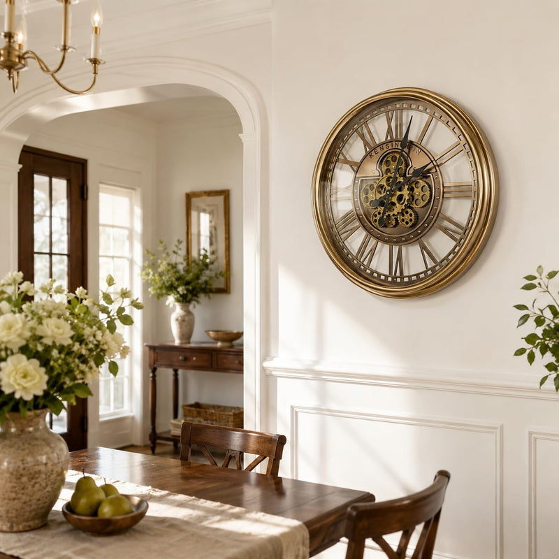 Moving Gears Wall Clock Vintage Bronze Arabic