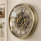 Moving Gears Wall Clock Vintage Bronze Arabic