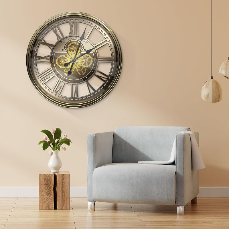 Moving Gears Wall Clock Vintage Bronze Arabic