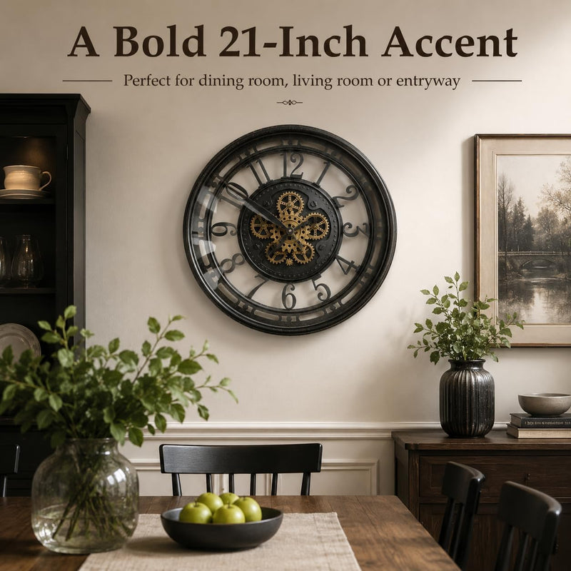 Moving Gears Wall Clock Vintage Bronze Arabic