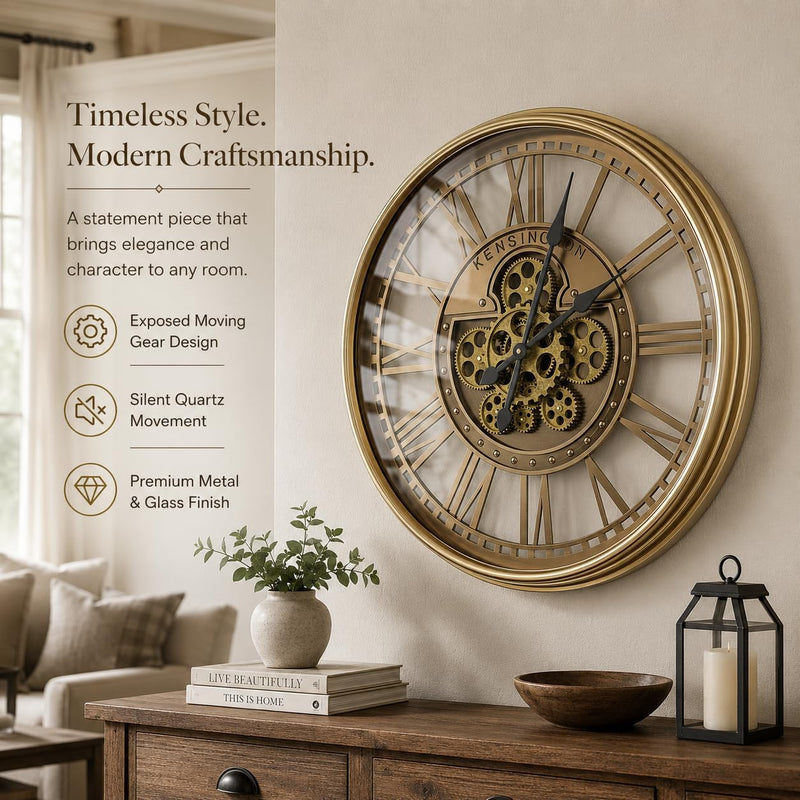 Moving Gears Wall Clock Vintage Bronze Arabic