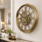 Moving Gears Wall Clock Vintage Bronze Arabic