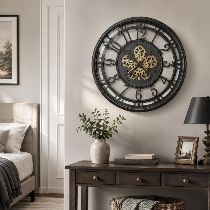 Moving Gears Wall Clock Vintage Bronze Arabic