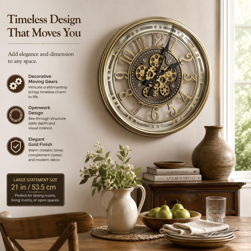 Moving Gears Wall Clock Vintage Bronze Arabic