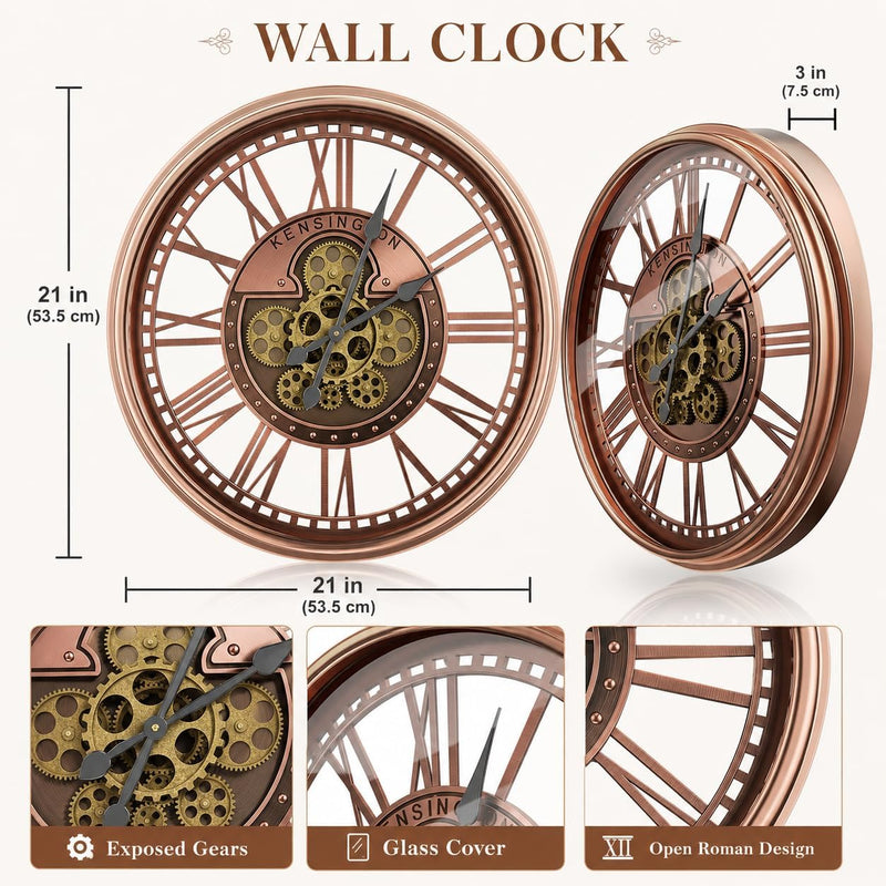 Moving Gears Wall Clock Vintage Bronze Arabic