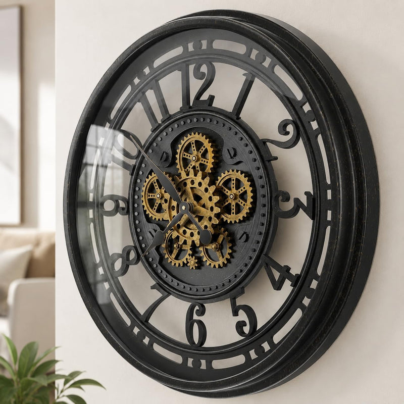Moving Gears Wall Clock Vintage Bronze Arabic