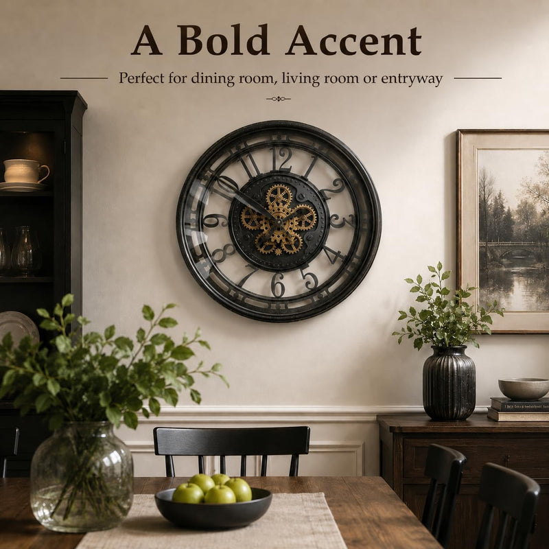 Moving Gears Wall Clock Vintage Bronze Arabic