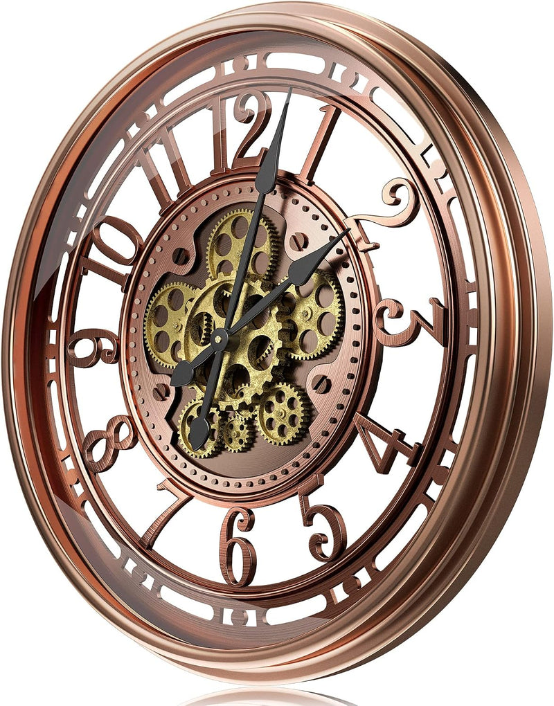 Moving Gears Wall Clock Vintage Bronze Arabic
