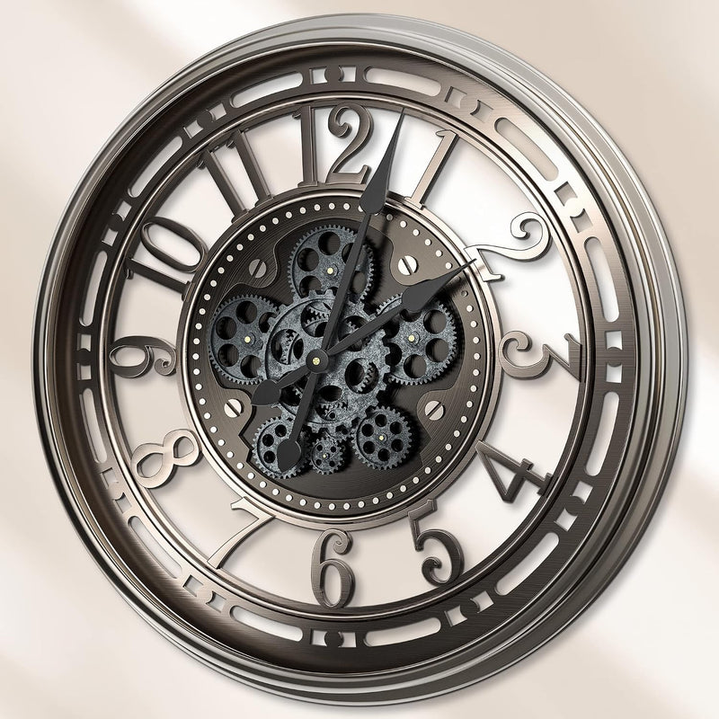 Moving Gears Wall Clock Vintage Bronze Arabic