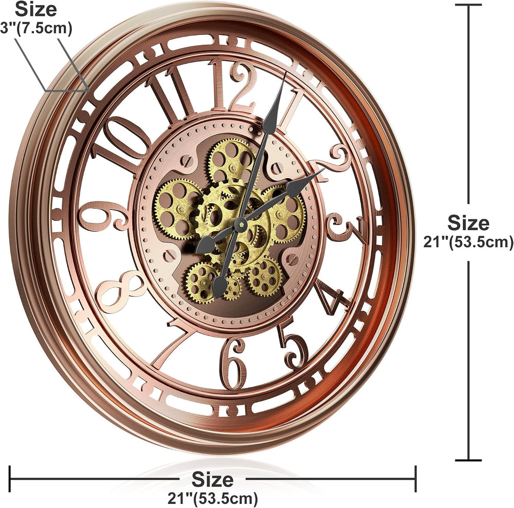 Moving Gears Wall Clock Vintage Bronze Arabic