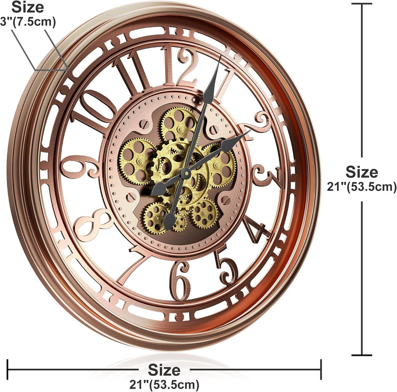 Moving Gears Wall Clock Vintage Bronze Arabic