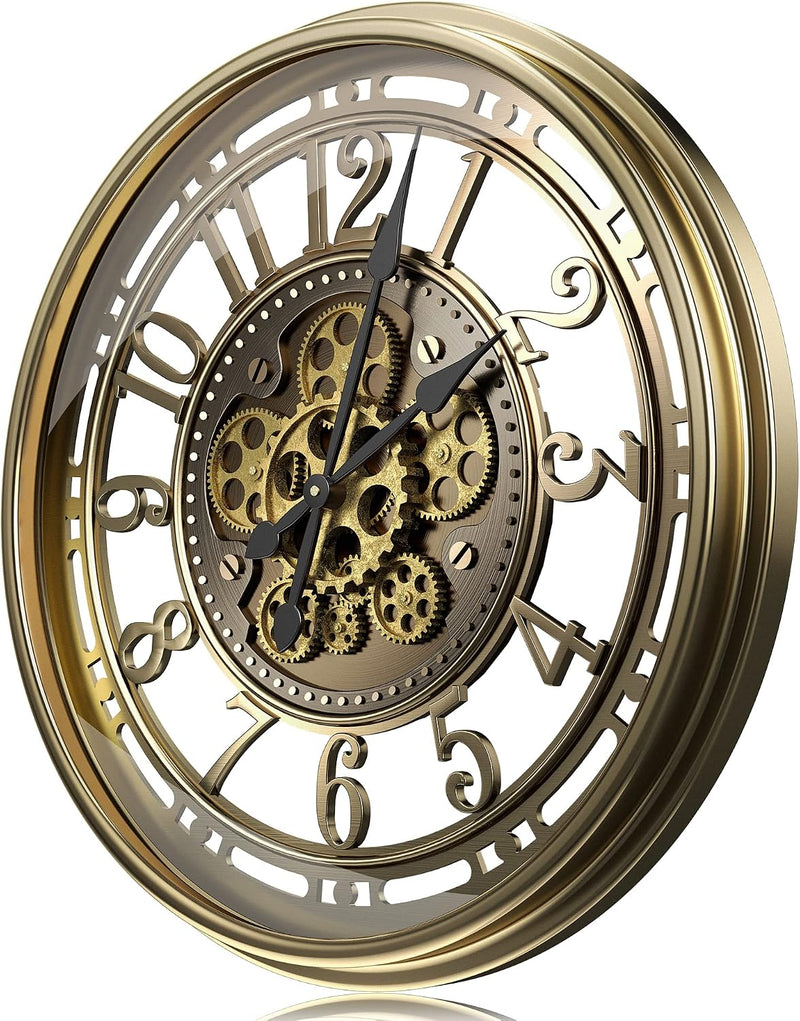 Moving Gears Wall Clock Vintage Bronze Arabic