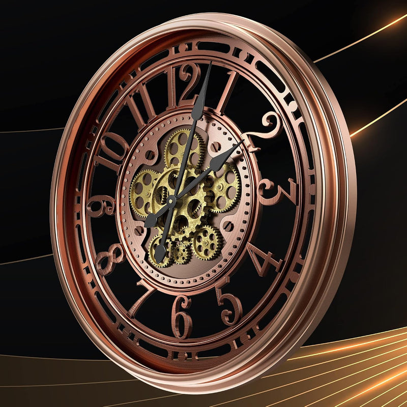 Moving Gears Wall Clock Vintage Bronze Arabic