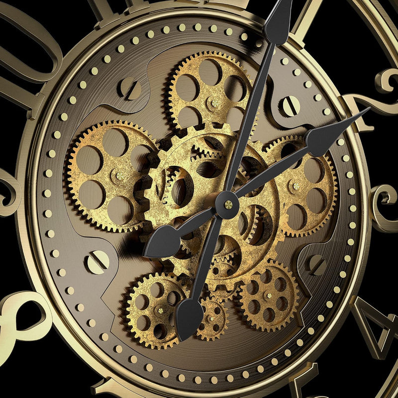 Moving Gears Wall Clock Vintage Bronze Arabic