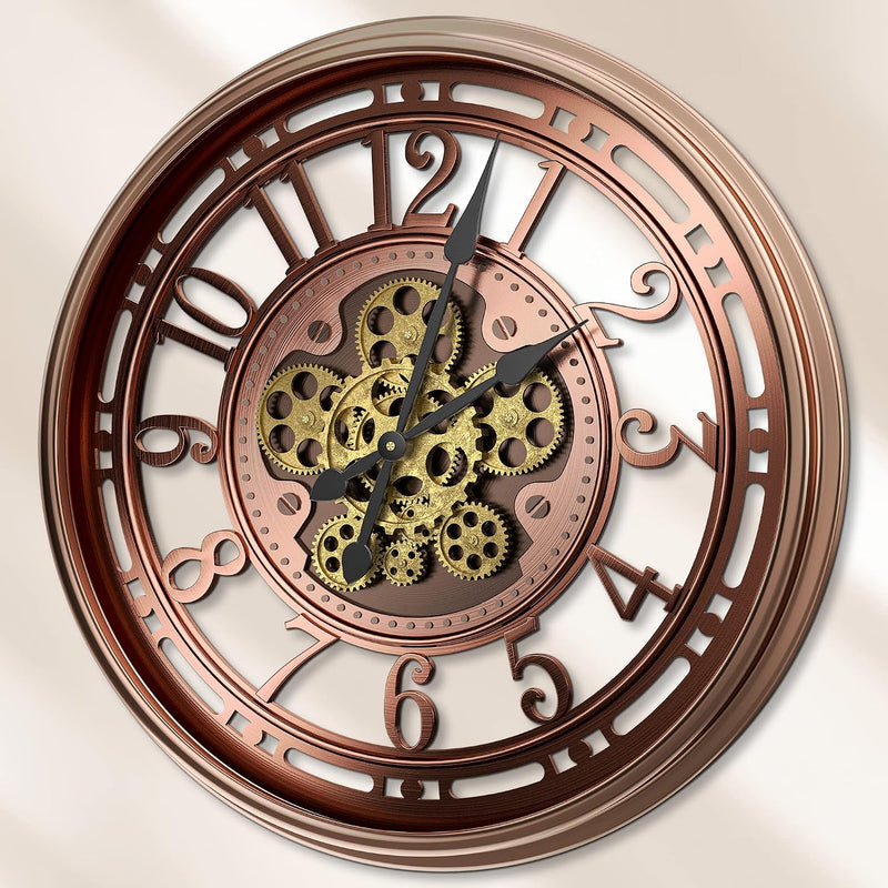 Moving Gears Wall Clock Vintage Bronze Arabic