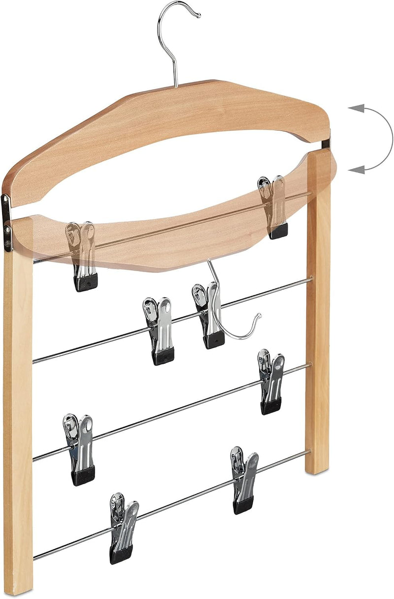 Multiple Trouser Hangers Wooden Coat Hanger with Rail (Set of 12)