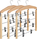 Multiple Trouser Hangers Wooden Coat Hanger with Rail (Set of 12)