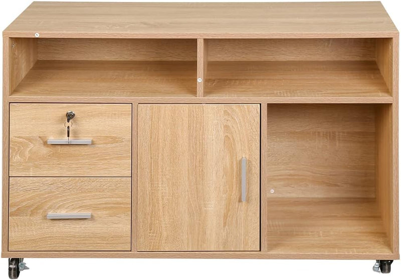 Multipurpose Printer Cabinet Wood with 3 Shelves 2 Drawers