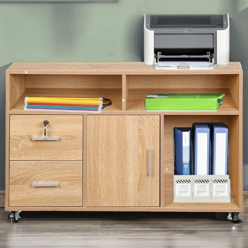 Multipurpose Printer Cabinet Wood with 3 Shelves 2 Drawers