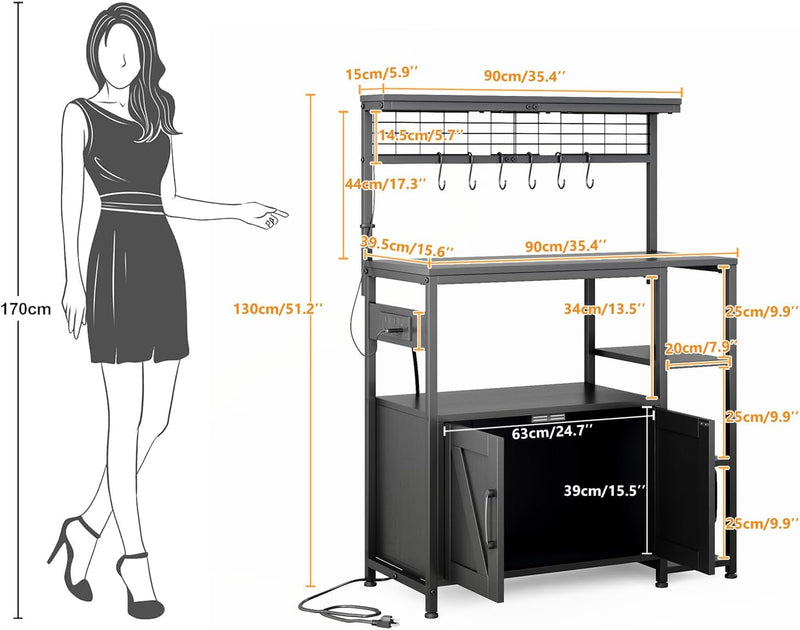 Bakers Rack with Power Outlet 6-Tier Kitchen Storage