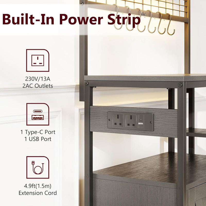 Bakers Rack with Power Outlet 6-Tier Kitchen Storage