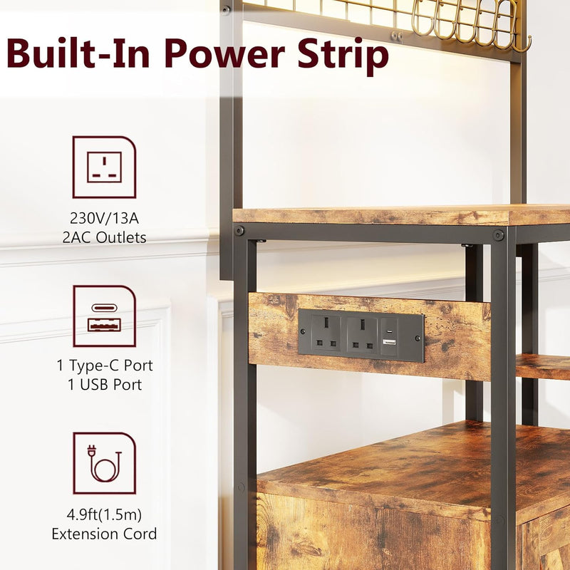 Bakers Rack with Power Outlet 6-Tier Kitchen Storage