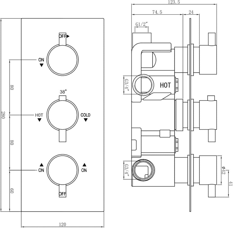 Naples Concealed Thermostatic Shower Mixer Valve Twin