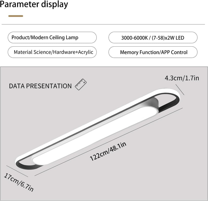 LED Ceiling Light Modern Linear Lamp 92CM Smart