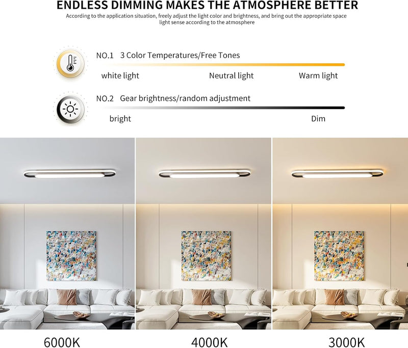 LED Ceiling Light Modern Linear Lamp 92CM Smart