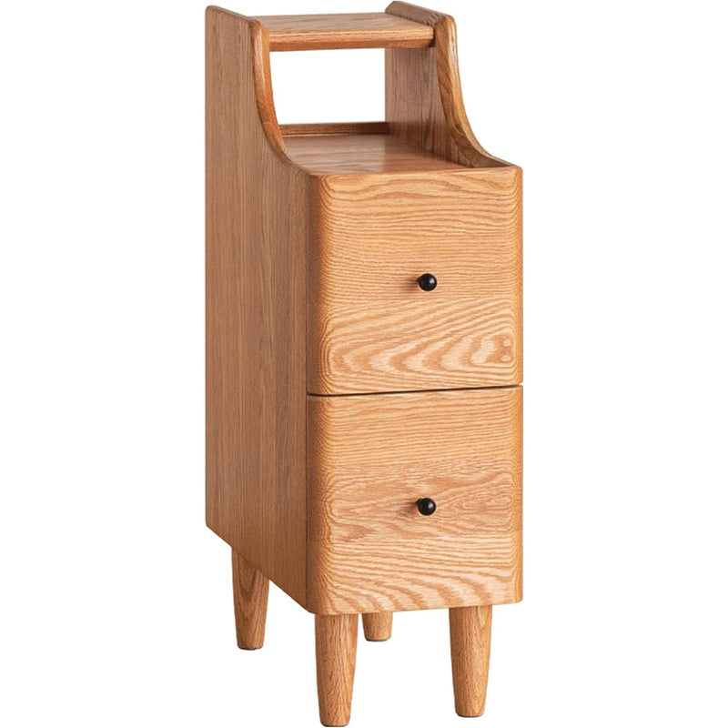 Narrow 20CM Solid Oak Bedside Table with 2 Drawers