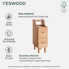 Narrow 20CM Solid Oak Bedside Table with 2 Drawers