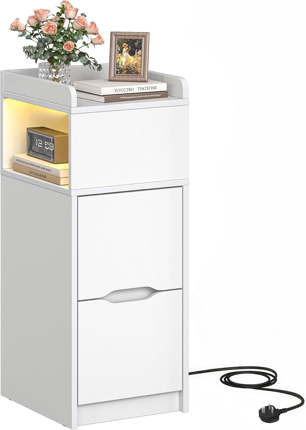 Narrow 30CM Bedside Table with Charging Station Sensor