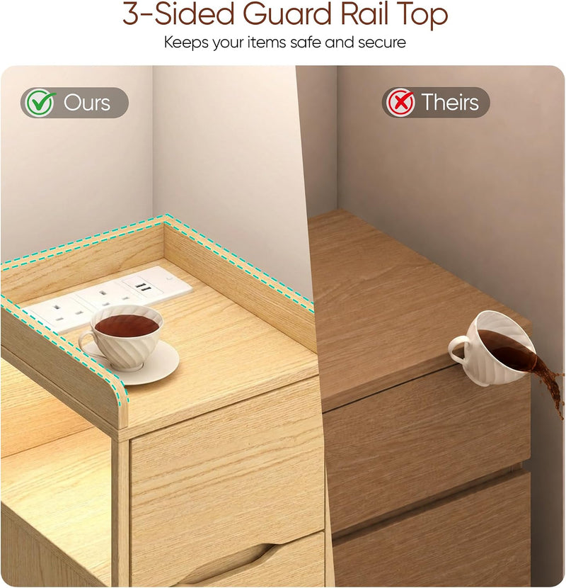 Narrow 30CM Bedside Table with Charging Station Sensor