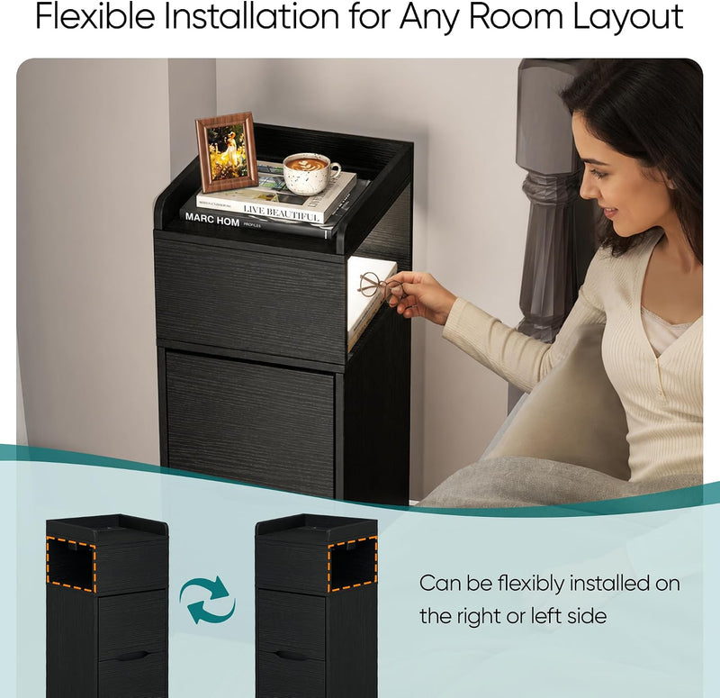 Narrow 30CM Bedside Table with Charging Station Sensor