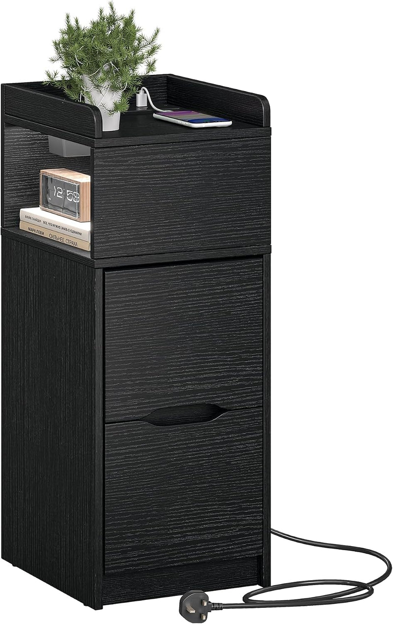 Narrow 30CM Bedside Table with Charging Station Sensor