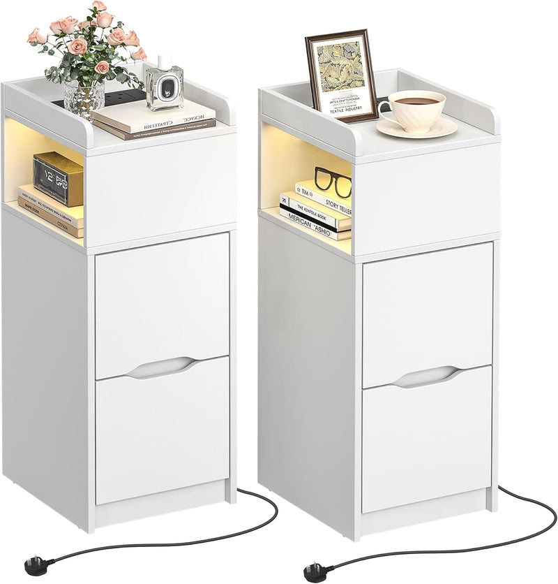 Narrow 30CM Bedside Table with Charging Station Sensor