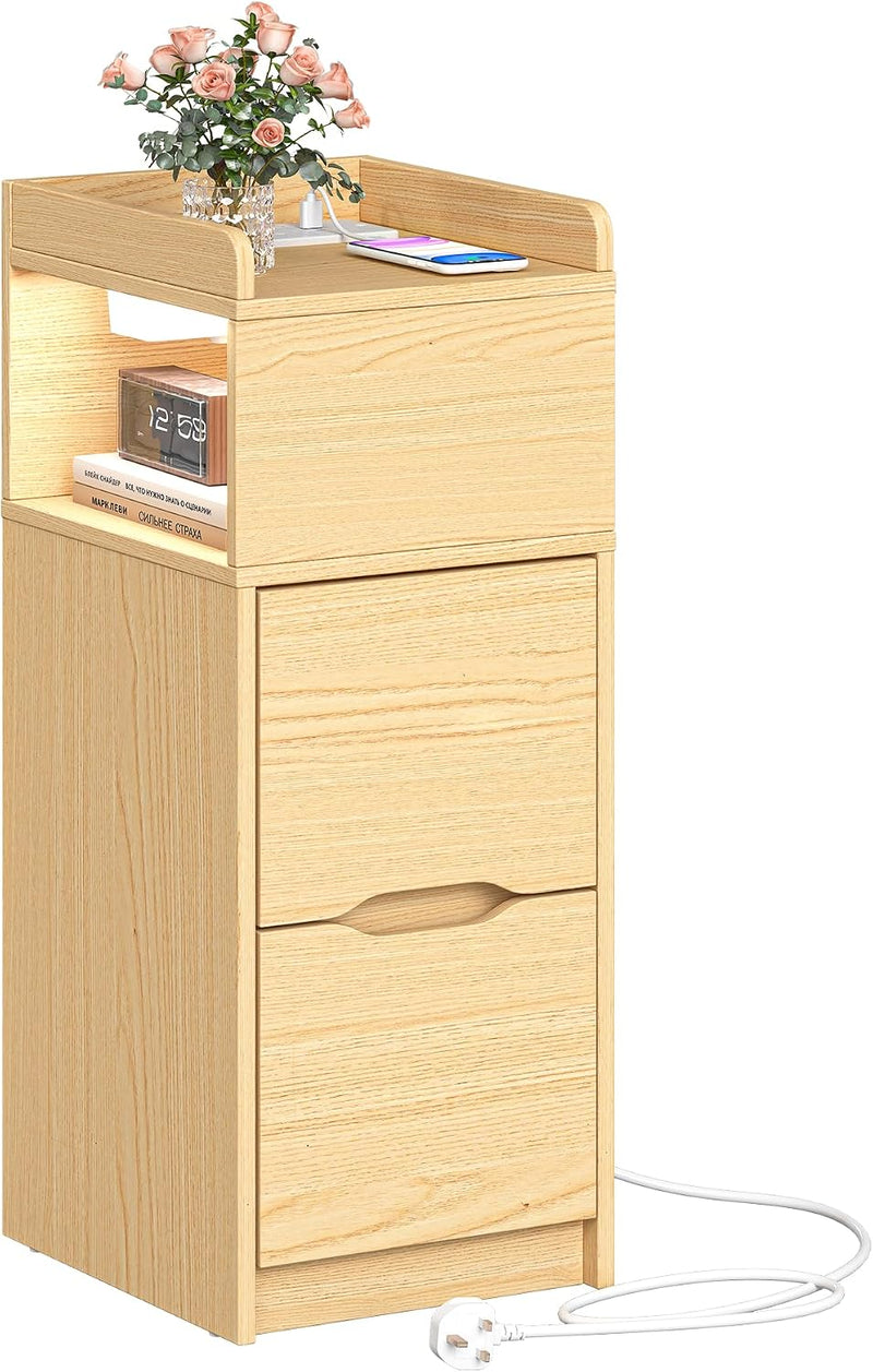 Narrow 30CM Bedside Table with Charging Station Sensor