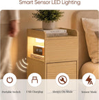 Narrow 30CM Bedside Table with Charging Station Sensor