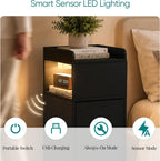 Narrow 30CM Bedside Table with Charging Station Sensor