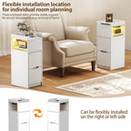 Narrow 30CM Bedside Table with Charging Station Sensor