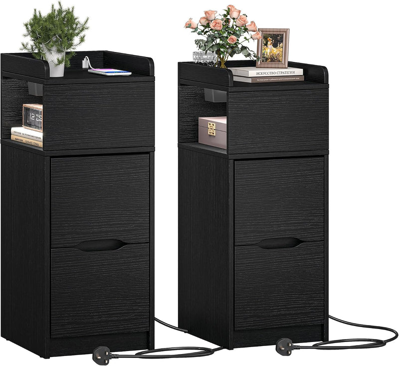 Narrow 30CM Bedside Table with Charging Station Sensor