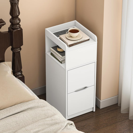 Narrow 30CM Bedside Table with Charging Station Sensor