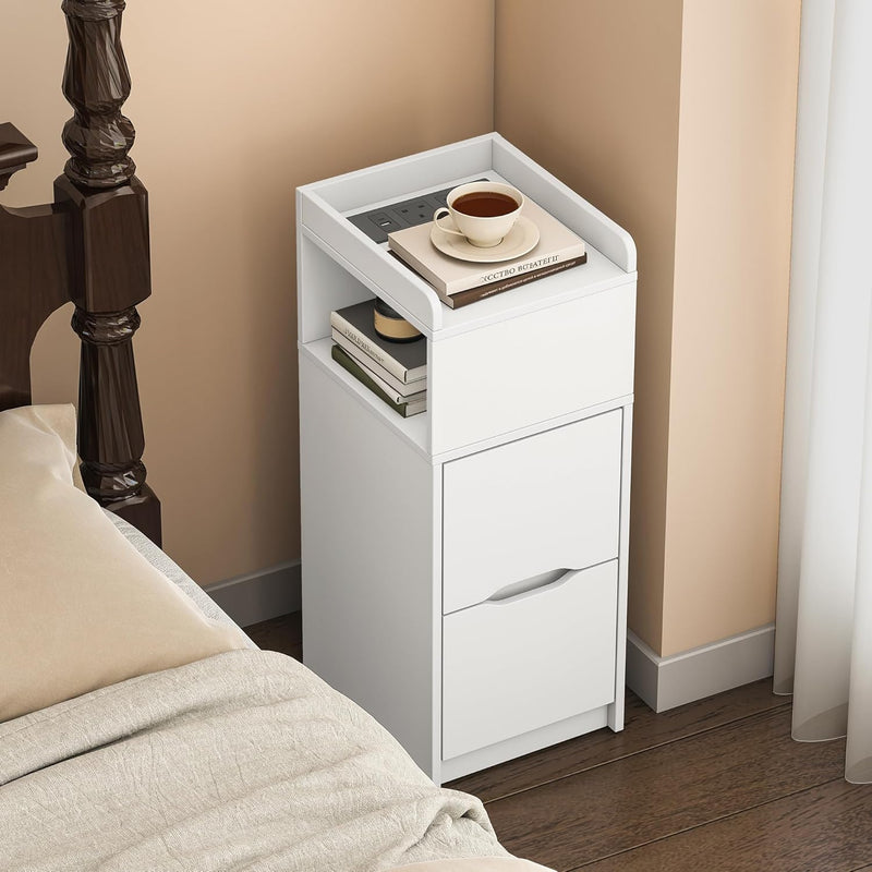Narrow 30CM Bedside Table with Charging Station Sensor