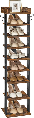 Narrow 9-Tier Tall Shoe Rack Wooden Storage Organiser