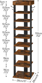 Narrow 9-Tier Tall Shoe Rack Wooden Storage Organiser